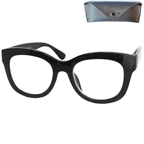 Mini Brille Occhiali Anti Luce Blu Con Lenti Rettangolari Trasparenti, Custodia In Omaggio, Montatura Grande In Plastica (Nero), Computer Oversize Occ