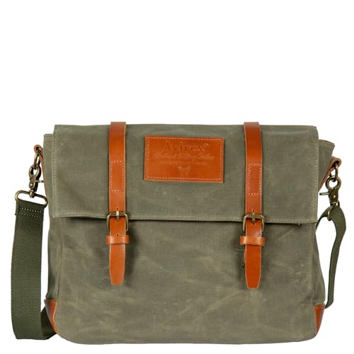 Avirex, Messenger Camp, In Tela Cerata Con Pelle, Impermeabile. Stile Vintage. Borsa Con Tracolla Regolabile. Tasca Imbottita Per Tablet. Colore Beige