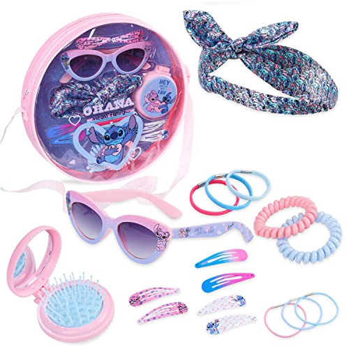 Disney Borsetta Bambina, Borsa Tracolla Con Accessori Per Capelli E Occhiali Sole - Regalo Ragazza (Rosa/Blu Stitch)
