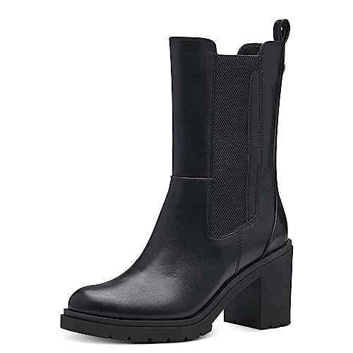 Marco Tozzi Stivaletti Chelsea Donna In Pelle Sintetica Con Tacco, Black, 41 Eu