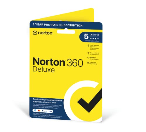 Norton 360 Deluxe 2023, Antivirus Software For 5 Devices And 1-Year Subscription With Automatic Renewal, Includes Secure Vpn And Password Manager, Pc/