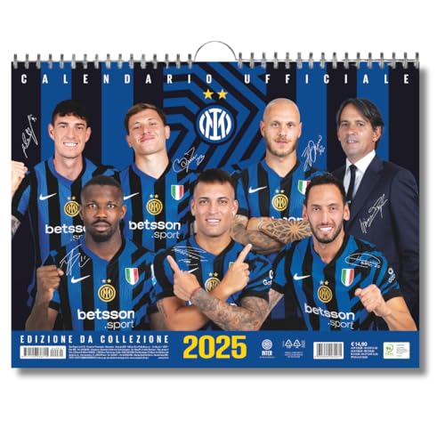 Euro Publishing: Calendario Orizzontale Inter 2025 - Edizione Da Collezione - Cm 44X33 - Prodotto Ufficiale