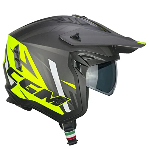 Cgm Casco Jet, 155X Rush Sprint, Grafite Giallo Fluo Opaco, Xs (53-54Cm)