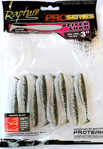 Rapture Xciter Shad 3'' 7.5Cm Colore Smoke Blue - Black Bass E Spigola
