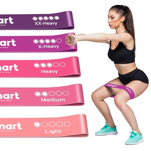 K-Mart Set Di 5 Fasce Di Resistenza, Fasce Elastiche Per Esercizi Con 5 Diversi Livelli Di Resistenza, Ideale Per Allenamenti In Palestra A Casa, Yoga