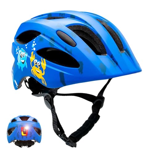 Crazy Safety Casco Da Bici Per Bambini 6-12 Anni Sea | Casco Per Bicicletta, Skateboard, Mtb E Pattini A Rotelle Con Fanale Ricaricabile | Casco Per M