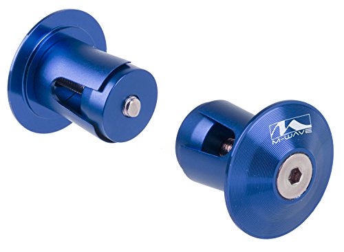 M-Wave Handlebar Plugs, Alloy, Blue Anodized, For Inner Dia.17.5-19.5 Mm, W/Stainless Steel Screw, One Pair On Card