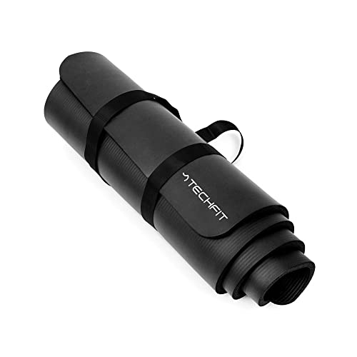 Techfit Fitness Tappetino Yoga Professionale - Ideale Per Palestra In Casa, Esercizi Del Pavimento, Campeggio, Stretching, Pilates 10 Mm, Black