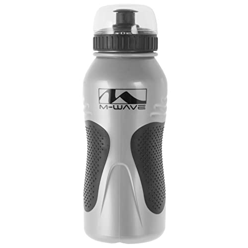 M-Wave Waterbottle, Plastic, 550-600 Ccm, Silver, With Black Cap And Transparent Cover, With Black Non-Slip Insert, On Card