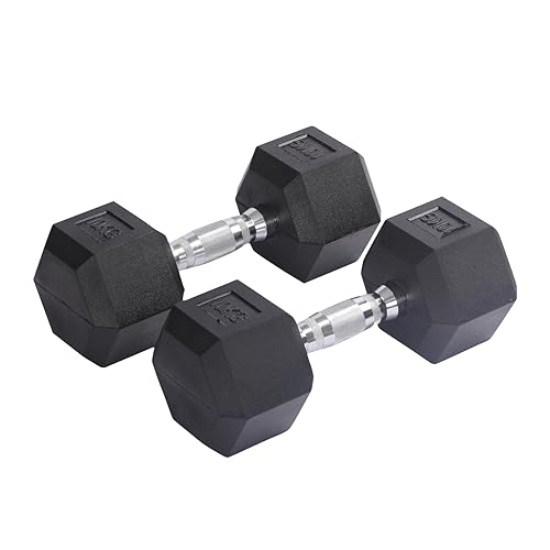 Endless Pair Of 10 Kg (2 * 22 Lb) Hexagon Rubber Coated Dumbbell | Black | Material: Iron And Rubber | Perfect For Bodybuilding, Fitness, Weight Lifti