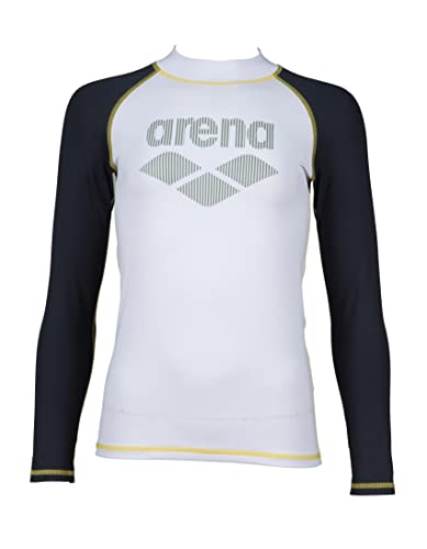 Arena B Vest L/S, Maglia A Maniche Lunghe Per Bambino Rash, Con Protezione Uv Ragazzo, Bianco/Ash Grey, 12-13