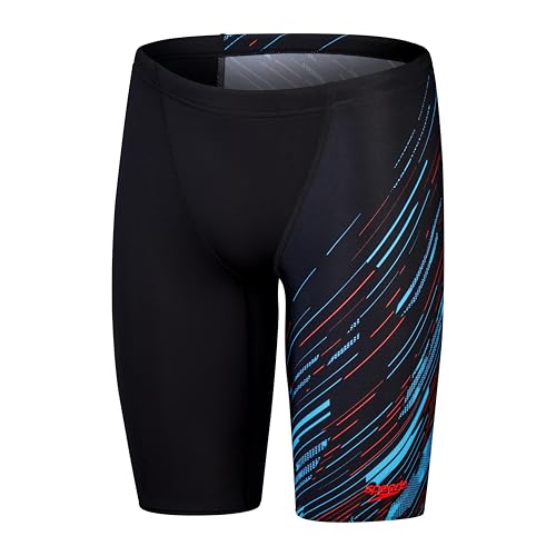 Speedo Slip Hyperboom Splice, Asciugatura Rapida, Allenamento, Fitness, Resistenza Al Cloro Slip Per Uomo, Nero/Verde Prato, 28