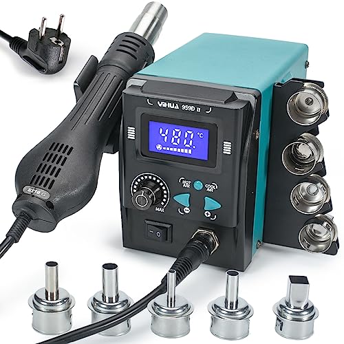 Yihua 959D-Ii Stazione Saldante Ad Aria Calda Professionale Per Saldatura E Dissaldante Smd Con Schermo Lcd, Ugelli A Cambio Rapido, Auto Start/Stop,T