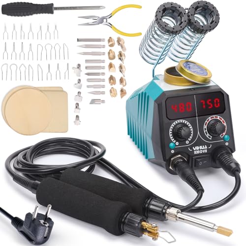 Yihua 939D-Vii Pirografo Professionale Kit Per Penna A Bruciatura Del Legno Stazione 2-In-1 Solid-Point 200-480°C (Con Display Di Temperatura)/Wire-Ni
