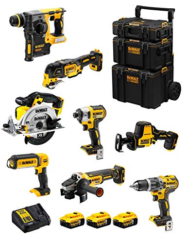 Dewalt Kit Dwk802 (Dcd796 + Dch273 + Dcg405 + Dcf887 + Dcs355 + Dcs369 + Dcs391 + Dcl050 + 3 Batterie 5,0 Ah + Caricabatterie + Caddy 3En1)