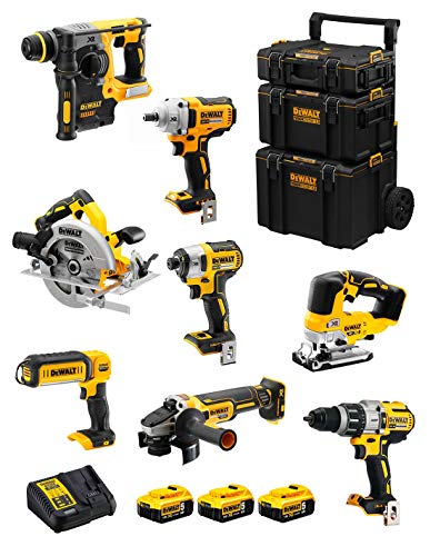 Dewalt Kit Dwk801 (Dcd996 + Dch273 + Dcg405 + Dcf887 + Dcf894 + Dcs334 + Dcs570 + Dcl050 + 3 Batterie 5,0 Ah + Caricabatterie + Caddy 3En1)