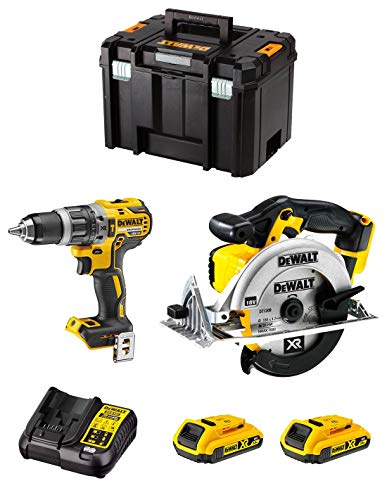 Dewalt Kit Dwk201 (Trapano A Percussione Dcd796 + Sega Circolare Dcs391 + 2 Batterie 2,0 Ah + Caricabatterie + Tstak Vi)