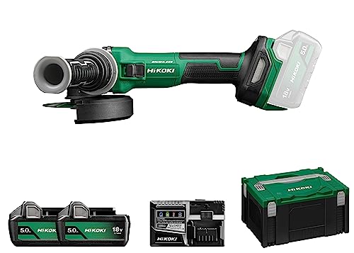 Hikoki Akku Winkelschleifer G1813Dve, Schleifscheiben Ø: 125 Mm (18V, 5,0 Ah Li-Ion, Leerlaufdrehzahl: 3200-8000 Min-1/ Mit (At Modus), Antriebsspinde