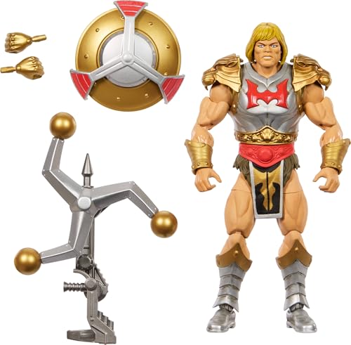 Masters Of The Universe Masterverse - Flying Fists He-Man, Action Figure New Eternia Con Arma Rotante, Scudo E 30 Punti D'Articolazione, Giocattolo Pe