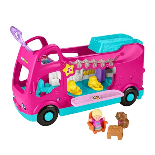 Fisher-Price Little People Barbie - Piccolo Camper Dei Sogni Di Barbie, Playset Veicolo Mobile Con Luci E Suoni, Sedia, Tavolo Da Campeggio E 2 Person