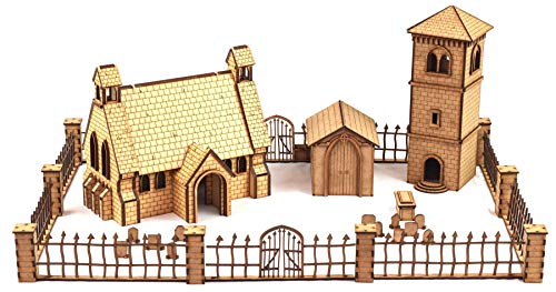 War World Gaming Medieval Town (Città Medievale) Chiesa, Campanile E Cimitero - 28Mm Wargame Terrain Modello Diorama