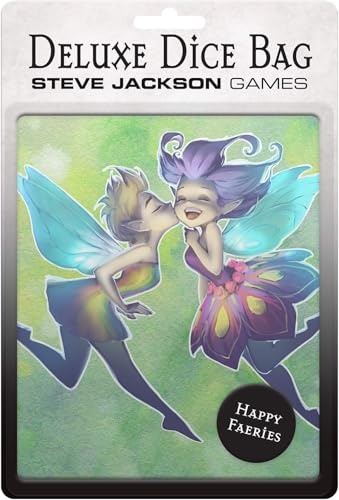 Steve Jackson Games | Deluxe Dice Bag Happy Faeries | Large 6" X 9" Drawstring Bag | Premium Satin-Lined Bag With Whimsical Fairy Artwork | Holds Over