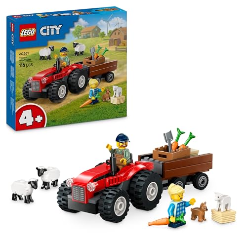 Lego City Trattore Agricolo Rosso Con Rimorchio E Pecore - Giocattoli Della Fattoria Con Veicolo E Figure Di Animali - Giochi Montessori Per L'Apprend