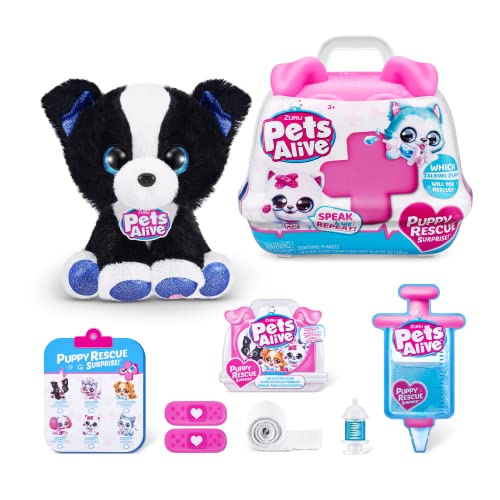 Pets Alive Pet Shop Surprise Series 3 Puppy Rescue By Zuru, Border Collie, Nurture Play, Toy Unboxing, Heal Adopt Interactive, Ultra Soft Plushies Wit