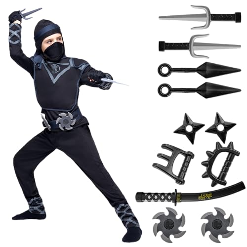 Spooktacular Creations Costume Da Ninja Nero Deluxe Con Accessori Ninja In Schiuma Giocattoli Per Bambini Tuta Da Kung Fu Idee Per Halloween