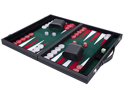 Engelhart - 250508 - Backgammon Di Lusso 38 Cm - Materiali Di Alta Qualità - Pelle Similpelle, Intarsio Speciale In Feltro - Dadi E Gettoni Perlati +
