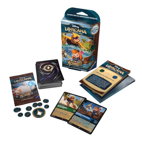 Ravensburger - Disney Lorcana Tcg: Mare Di Azzurrite, Starter Deck Smeraldo & Zaffiro 60 Carte, Carte Da Gioco Collezionabili, Gioco Adulti E Bambini,