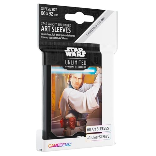 Asmodee Obi-Wan Kenobi Officially Licensed Pack Of 60 Art Sleeves 1 Clear Sleeve, Optimized Size For Star Wars Unlimited Other Tcg And Lcg Games, Made
