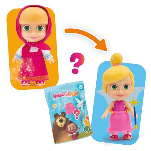 Giochi Preziosi Masha E Orso - Bambola Masha Da 12 Cm Con Vestito E Capelli Rimovibili, 3 Bustine Sorpresa E Accessori Per Trasformare La Bambola In F