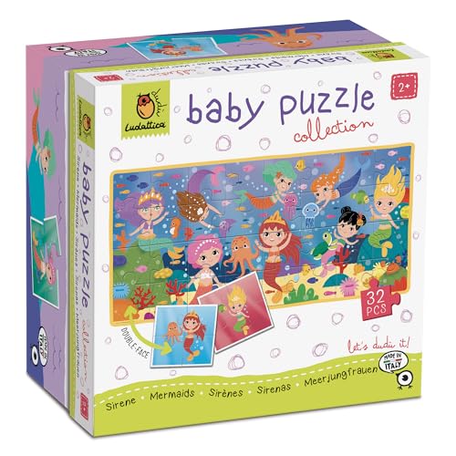 Ludattica - Baby Puzzle Sirene - Puzzle 32 Pezzi Bambini 2+ - Due Giochi In Uno - Dimensione 67 X 32 Cm - Made In Italy