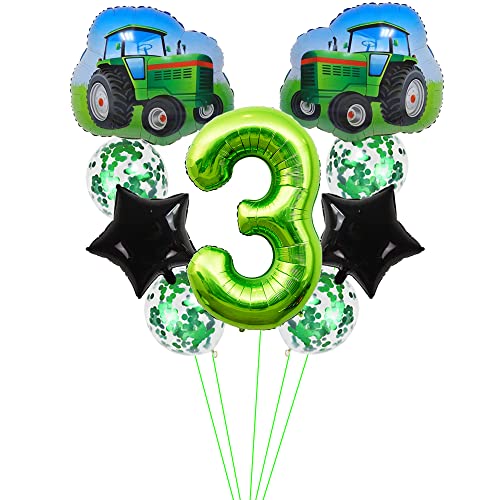 Kawailay Trattore - Decorazione Per Compleanno, 3 Anni, 3° Trattore, Decorazione Di Compleanno, Verde, Numero 3 Palloncini, Trattore, In Alluminio, Pe