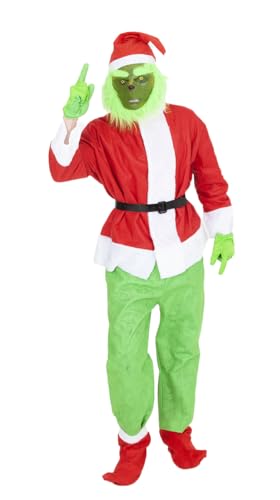 Rubies Costume Da Grinch Per Adulto, Giacca Con Pantaloni E Cintura, Copristivali, Guanti, Cappello E Maschera, Mostro Verde, Per Natale, Abiti Natali