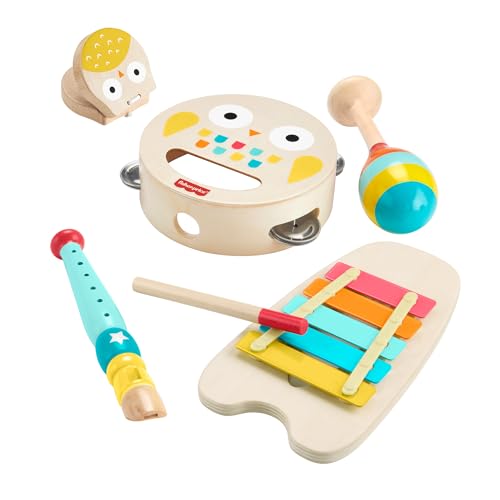 Fisher-Price - Set Strumenti Musicali, 6 Strumenti Giocattolo In Legno A Forma Di Animali Per Lo Sviluppo Delle Capacità Motorie E Sensoriali, Giocatt