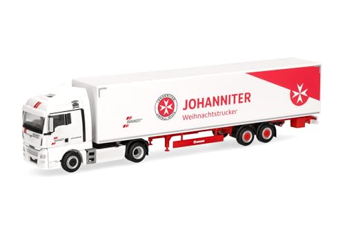 Herpa Modellino Camion Man Tgx Xlx Euro6C Autocarro Con Rimorchio A Cassone Wandt/Johanniter Weihnachtstruck, Miniatura In Scala 1:87, Pezzo Da Collez