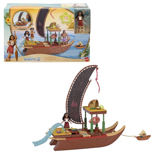 Mattel Disney Oceania 2 - La Canoa Delle Avventure Di Vaiana, Playset Con Mini Bambola E Canoa Galleggiante, 10 Accessori E 1 Personaggio Amico Inclus