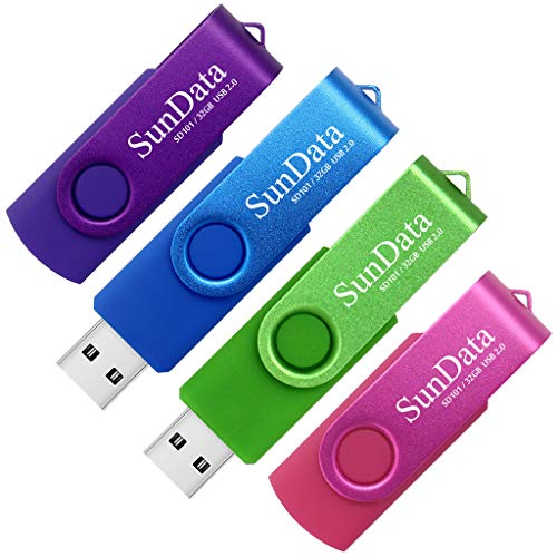 Sundata Chiavetta Usb 32Gb 4 Pezzi Pendrive Girevole Usb2.0 Flash Drive Thumb Drive Memoria Stick Per Archiviazione Dati Con Luce Led (4 Colori: Blu V