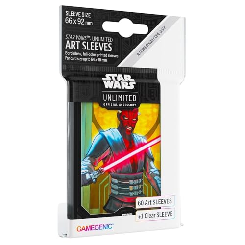 Asmodee Darth Maul Officially Licensed Pack Of 60 Art Sleeves 1 Clear Sleeve, Optimized Size For Star Wars Unlimited Other Tcg And Lcg Games, Made By