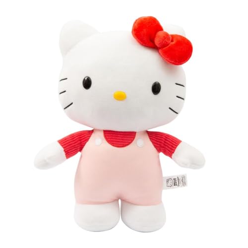 Hello Kitty Giochi Preziosi Morbido Peluche 30 Cm Con Outfit Alla Moda, Gonna In Jeans, Fiocco Rosa E Maglia A Righe Rosa Adatto Per Bambini Dai 3 Ann