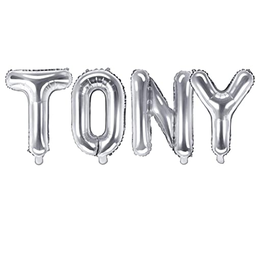 Palloncino Foil Mylar Argento Scritta Nome Tony 35 Cm