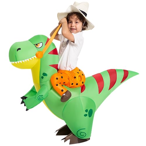 Spooktacular Creations Halloween Sflable Costume Ride A T-Rex Dinosaur Air Blow-Up Deluxe Halloween Costume-Niño (4-6 Anni)