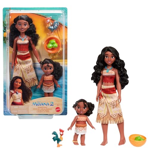 Mattel Disney Oceania 2 - Set Sorelle Vaiana E Simea, 2 Bambole Con Il Gallo Hei Hei Incluso, Accessori Noce Di Cocco E Cesto, Ispirato Al Film, Gioca