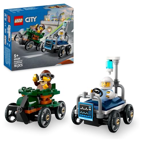 Lego City Pack Veicoli Da Corsa: Aereo Contro Letto D’Ospedale - Modelli Di Auto Giocattolo Con 2 Minifigure, Giochi Per Bambini E Bambine Da 5 Anni -