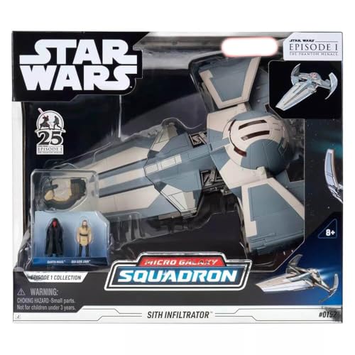 Star Wars Micro Galaxy Squadron Sith Infiltrator - Veicolo Da 10 Pollici Con Speeder Da 6,3 Cm Con Supporto E Due Accessori Per Micro Figure Da 2,5 Po