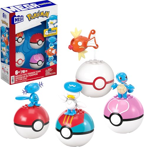 Mega Pokémon - Squadra Di Tipo Acqua, Set Da Costruire Con 79 Pezzi, Include Squirtle, Magikarp, Shellder, Quaxly E 4 Poké Ball Con Perni, Giocattolo