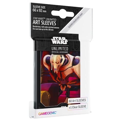 Asmodee General Grievous Officially Licensed Pack Of 60 Art Sleeves 1 Clear Sleeve, Optimized Size For Star Wars Unlimited Other Tcg And Lcg Games, Ma