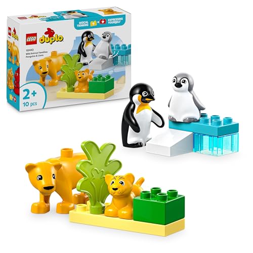 Lego Duplo Famiglie Di Animali: Pinguini E Leoni, Giochi Di Fantasia Educativi Per Bambini E Bambine Da 2 Anni In Su, Giocattolo Creativo Per La Cura